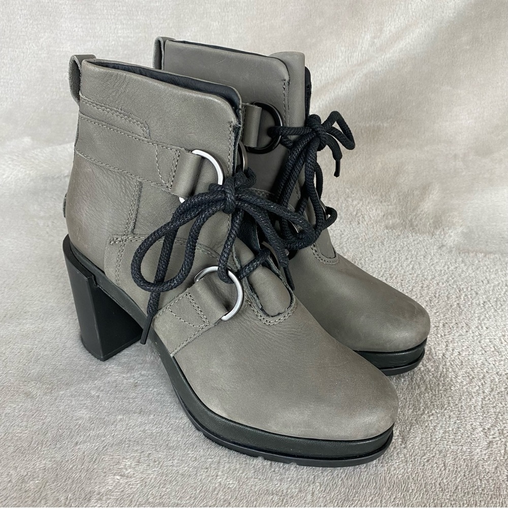 Sorel Margo Women's Ankle Boots Size 7 Gray Quarry Leather Lace Up Heel NEW